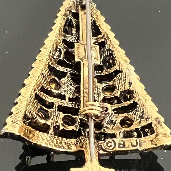 Vintage Christmas Tree Pin Brooch Beatrix B.J. Signed Rhinestone - Book Piece - Picture 7 of 12